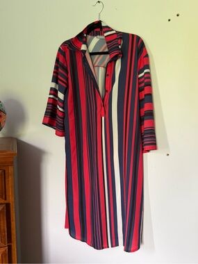 Sears Striped Midi Dress in Red, Navy & White
